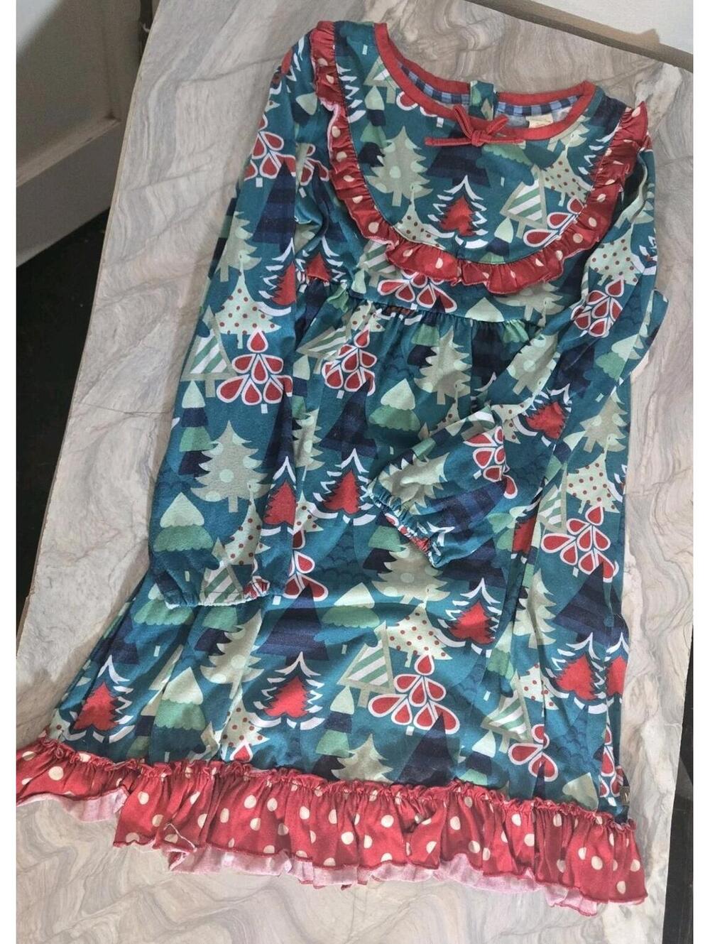 Matilda Jane Girls Christmas Tree Print Ruffle Dress Sz 10